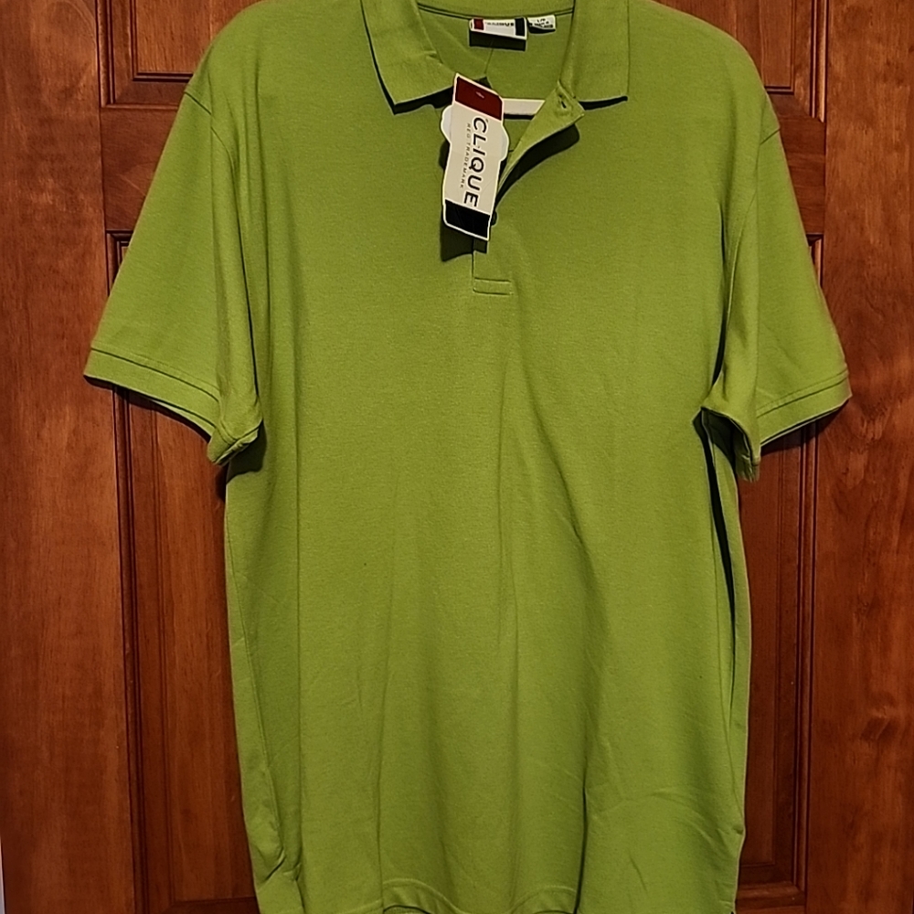Clique Men's Sz L Green Polo cotton blend scotchguard for GPK Products NWT